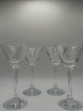 Vintage Grey Goose Etched Clear Glass Martini Glasses - Set of 4